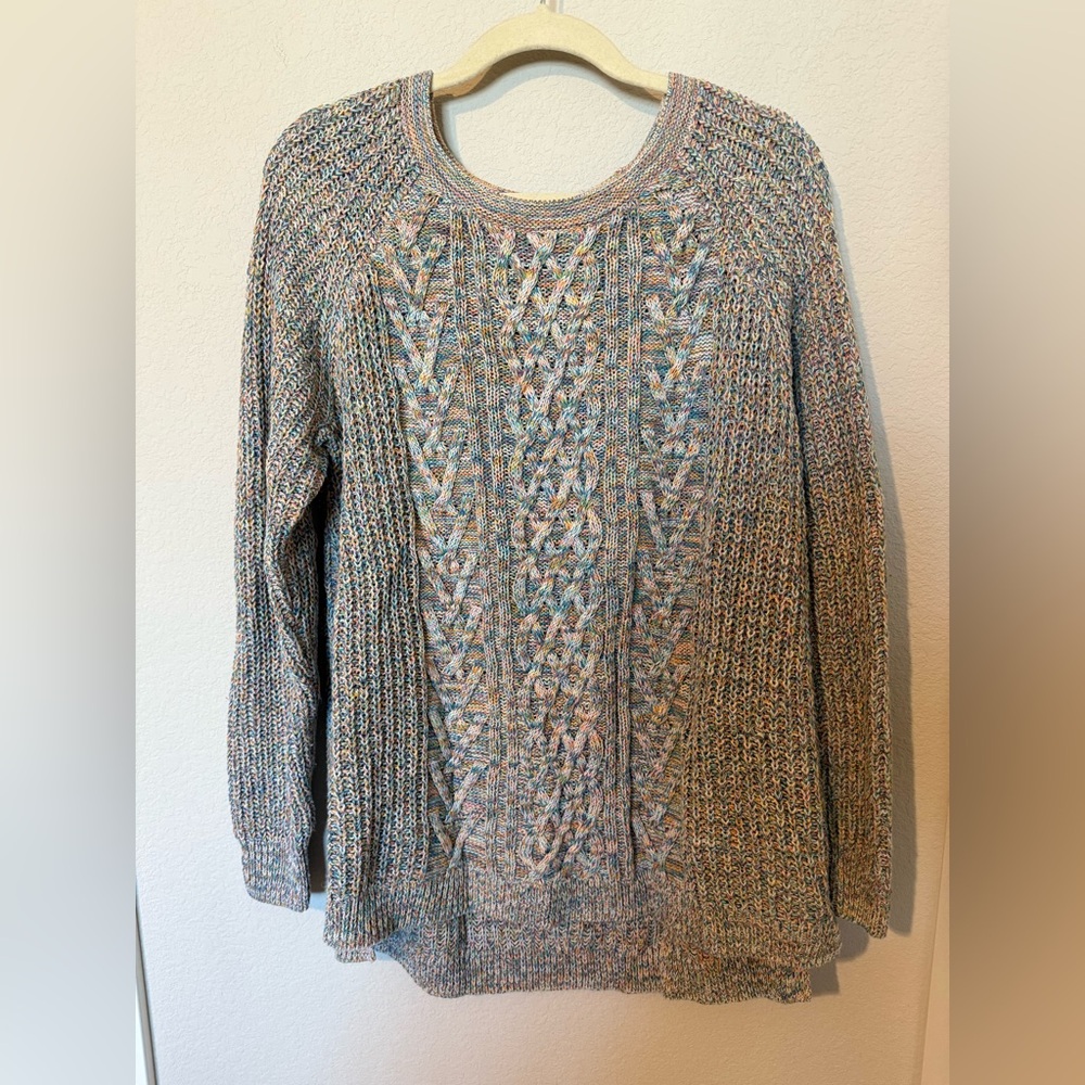 Women’s Faded Glory Multi Color Rainbow Cable Knit Crew Neck Sweater XL